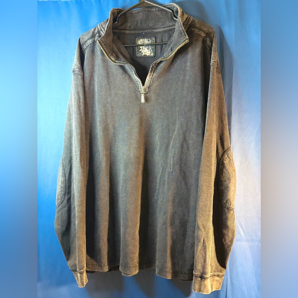 VTG Blue Pronto Uomo Black Thermal Henley Long Sleeve Zip Shirt Size 2XLT - EUC